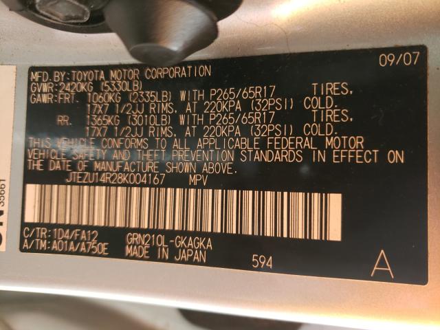 Photo 10 from auction – 2008 TOYOTA 4RUNNER SR with VIN JTEZU14R28K004167