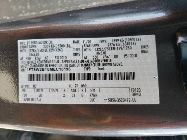 Photo 10 from auction – 2021 FORD F250 SUPER with VIN 1FT8W2BT6MEC18196