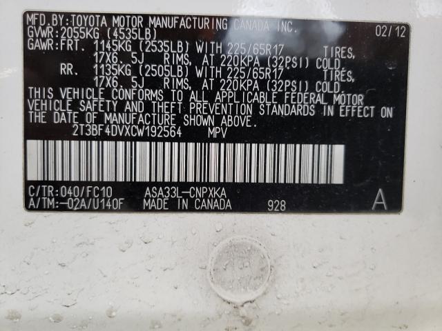 Photo 10 from auction – 2012 TOYOTA RAV4 with VIN 2T3BF4DVXCW192564