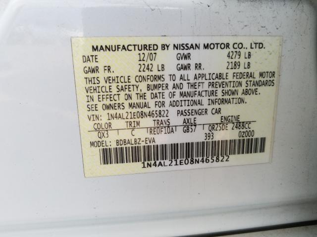 Photo 10 from auction – 2008 NISSAN ALTIMA 2.5 with VIN 1N4AL21E08N465822