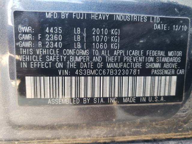 Photo 10 from auction – 2011 SUBARU LEGACY 2.5 with VIN 4S3BMCC67B3230781