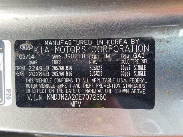 Photo 10 from auction – 2014 KIA SOUL with VIN KNDJN2A20E7072560