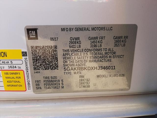 Photo 10 from auction – 2017 BUICK ENCLAVE with VIN 5GAKRBKDXHJ346011