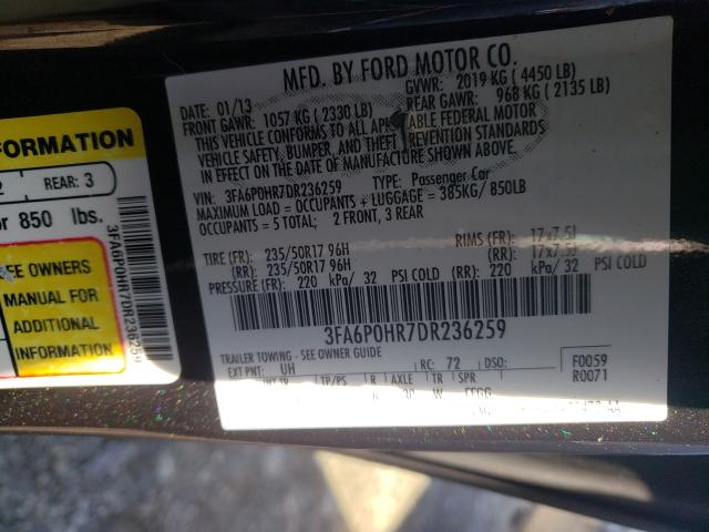 Photo 10 from auction – 2013 FORD FUSION SE with VIN 3FA6P0HR7DR236259
