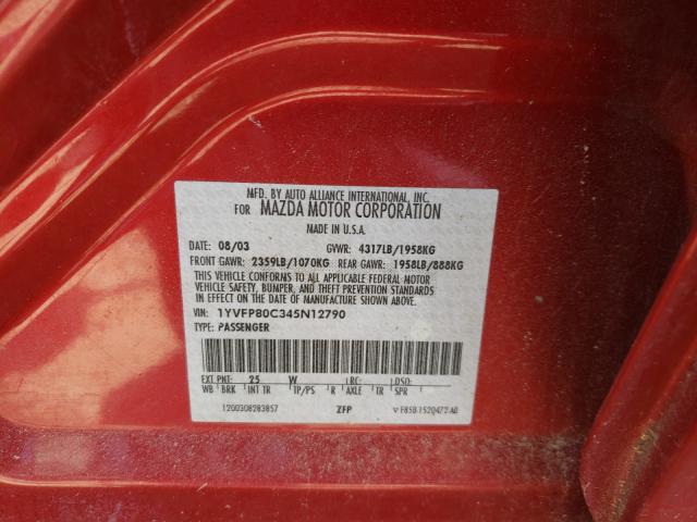 Photo 10 from auction – 2004 MAZDA 6 I with VIN 1YVFP80C345N12790