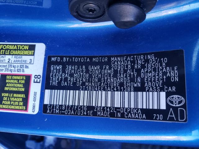 Photo 10 from auction – 2010 TOYOTA COROLLA BA with VIN 2T1BU4EE1AC411388