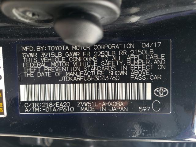 Photo 10 from auction – 2017 TOYOTA PRIUS with VIN JTDKARFU8H3043760