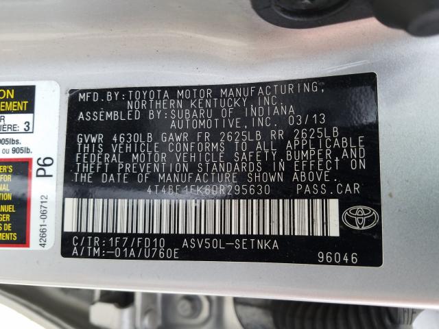 Photo 10 from auction – 2013 TOYOTA CAMRY L with VIN 4T4BF1FK6DR295630