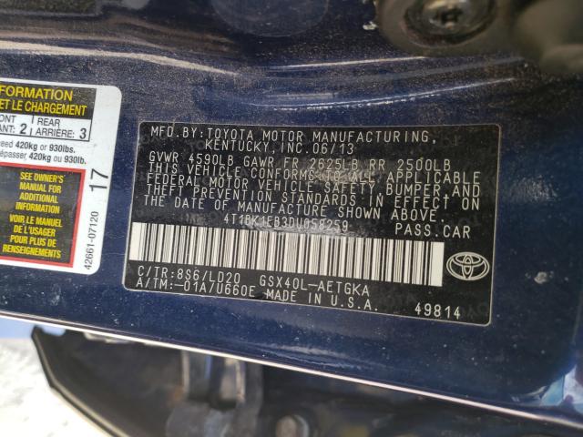 Photo 10 from auction – 2013 TOYOTA AVALON BAS with VIN 4T1BK1EB3DU058259