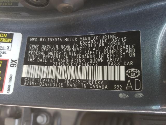 Photo 10 from auction – 2015 TOYOTA COROLLA L with VIN 2T1BURHE1FC446772