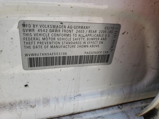 Photo 10 from auction – 2010 VOLKSWAGEN CC VR6 with VIN WVWEU7AN9AE553196