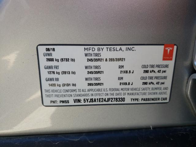 Photo 10 from auction – 2018 TESLA MODEL S with VIN 5YJSA1E24JF278330