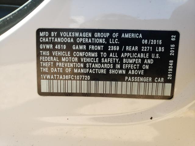 Photo 10 from auction – 2015 VOLKSWAGEN PASSAT S with VIN 1VWAT7A36FC107720