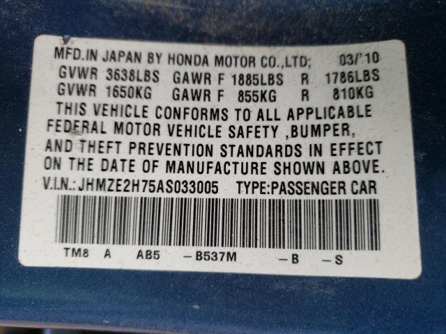 Photo 10 from auction – 2010 HONDA INSIGHT EX with VIN JHMZE2H75AS033005