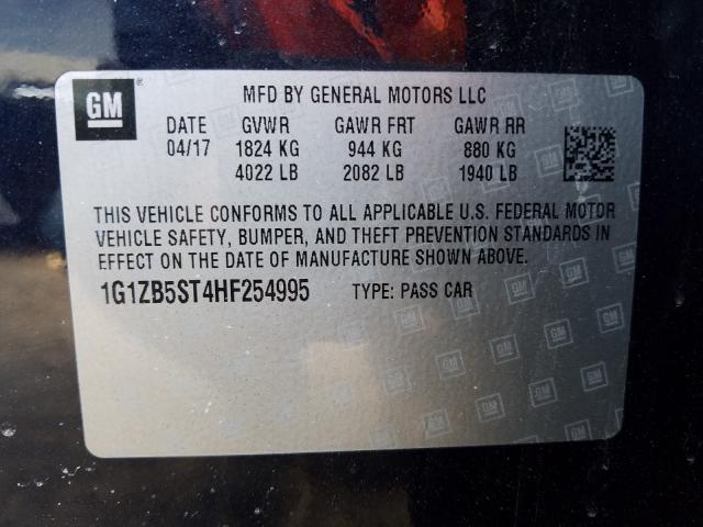 Photo 10 from auction – 2017 CHEVROLET MALIBU LS with VIN 1G1ZB5ST4HF254995