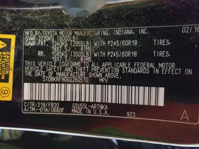 Photo 10 from auction – 2016 TOYOTA HIGHLANDER with VIN 5TDBKRFH0GS260510