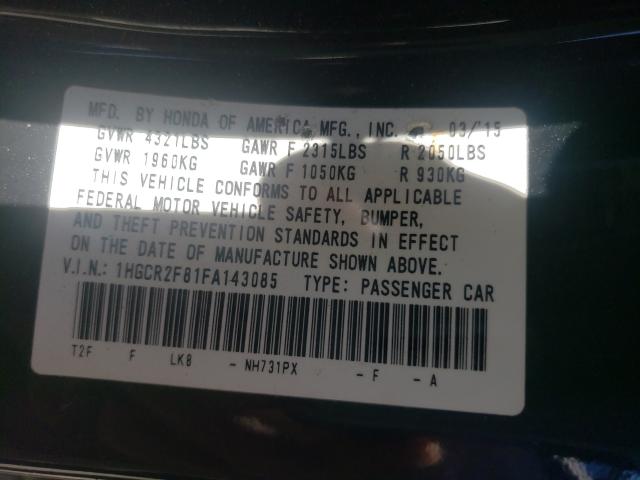 Photo 10 from auction – 2015 HONDA ACCORD EXL with VIN 1HGCR2F81FA143085