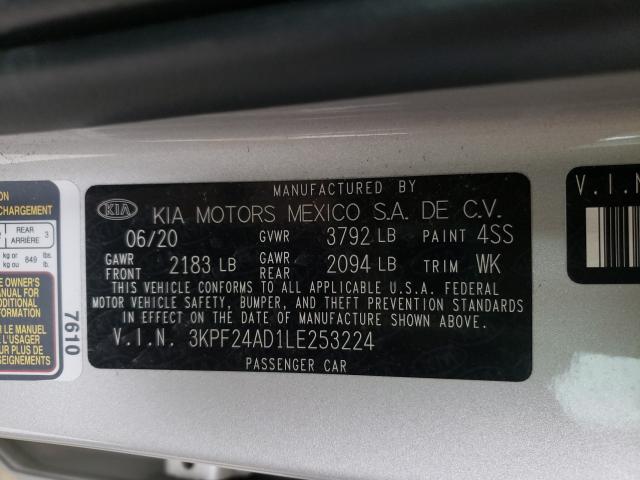 Photo 10 from auction – 2020 KIA FORTE FE with VIN 3KPF24AD1LE253224