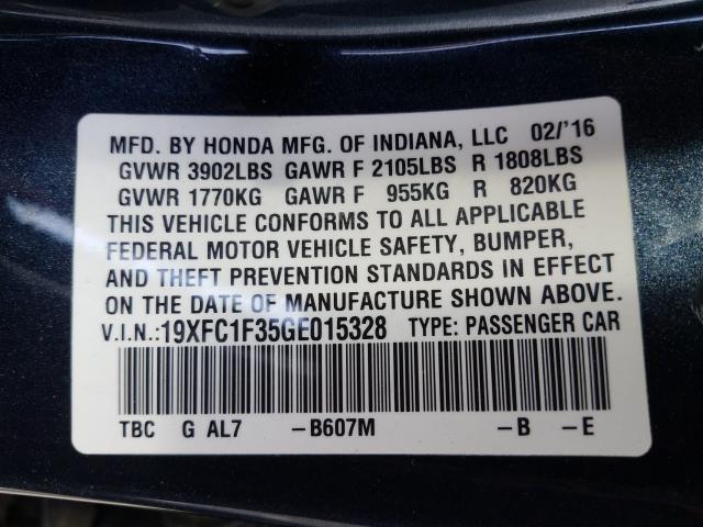 Photo 10 from auction – 2016 HONDA CIVIC EX with VIN 19XFC1F35GE015328