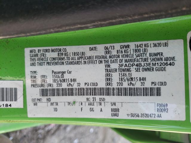 Photo 10 from auction – 2014 FORD FIESTA SE with VIN 3FADP4BJ3EM120640