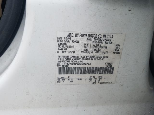 Photo 10 from auction – 2003 FORD F250 SUPER with VIN 1FTNW21P53EC22794