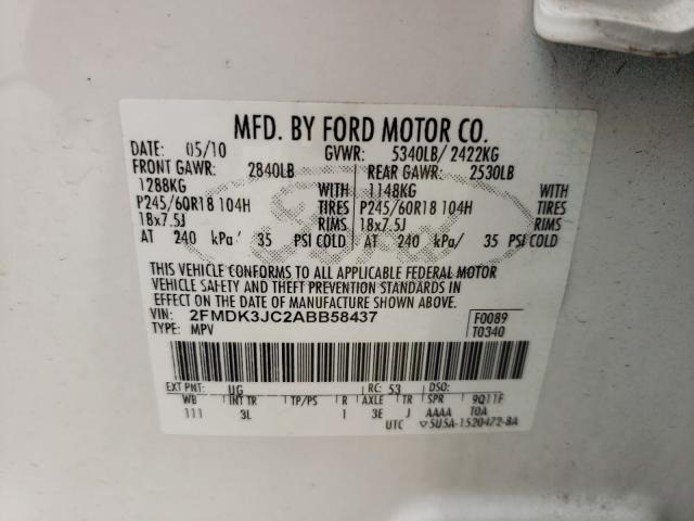 Photo 10 from auction – 2010 FORD EDGE SEL with VIN 2FMDK3JC2ABB58437