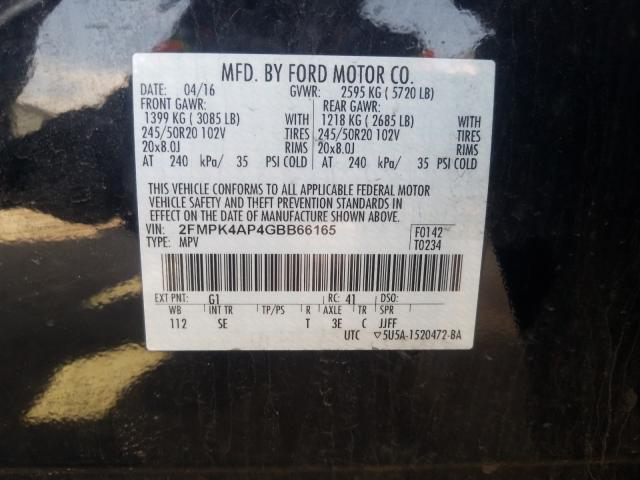 Photo 10 from auction – 2016 FORD EDGE SPORT with VIN 2FMPK4AP4GBB66165