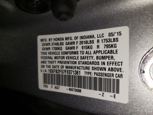 Photo 10 from auction – 2015 HONDA CIVIC LX with VIN 19XFB2F57FE071361