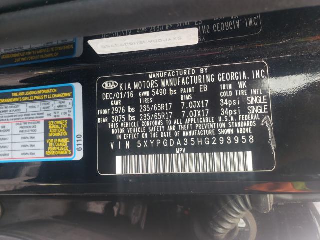Photo 10 from auction – 2017 KIA SORENTO LX with VIN 5XYPGDA35HG293958