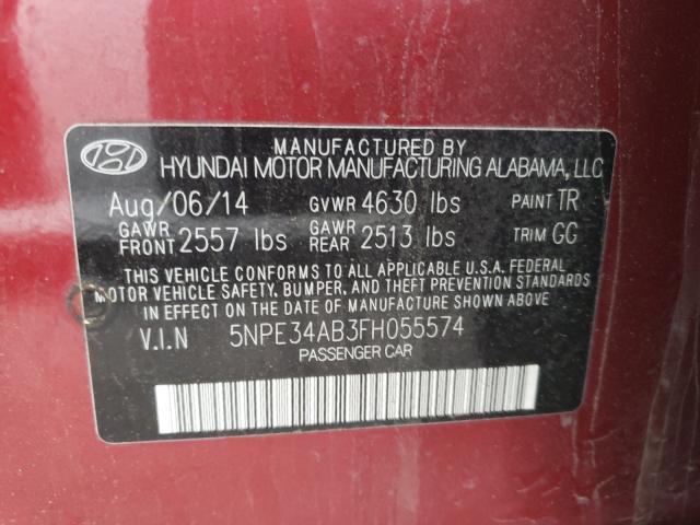Photo 10 from auction – 2015 HYUNDAI SONATA SPO with VIN 5NPE34AB3FH055574