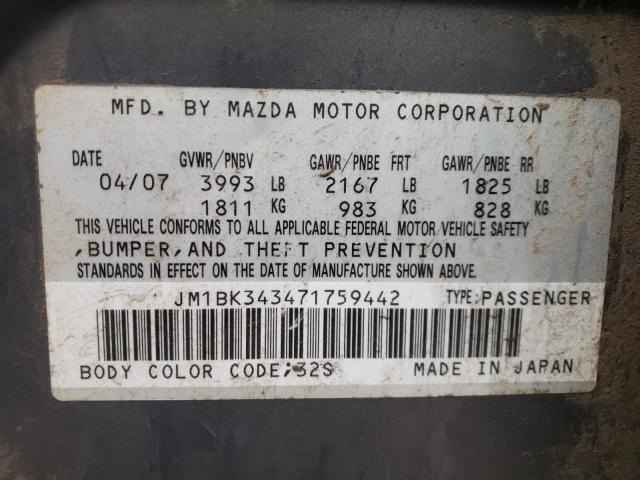 Photo 10 from auction – 2007 MAZDA 3 HATCHBAC with VIN JM1BK343471759442