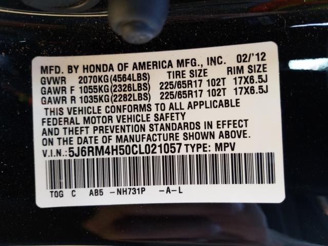 Photo 10 from auction – 2012 HONDA CR-V EX with VIN 5J6RM4H50CL021057