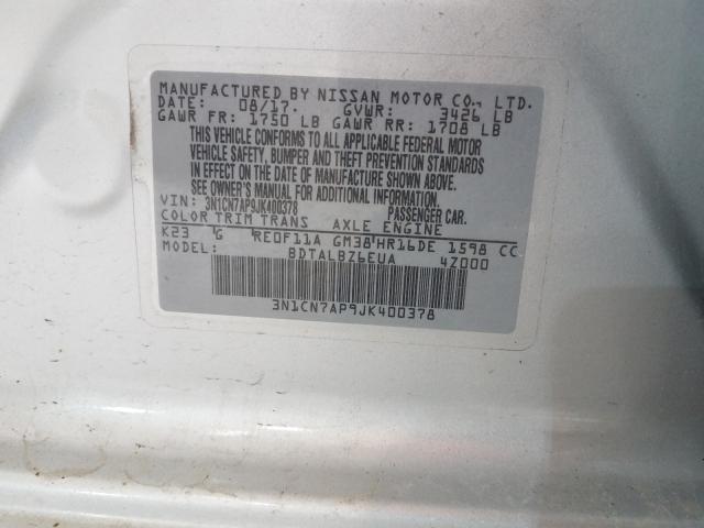 Photo 10 from auction – 2018 NISSAN VERSA S with VIN 3N1CN7AP9JK400378