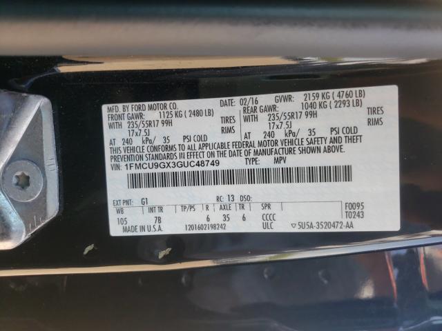 Photo 10 from auction – 2016 FORD ESCAPE SE with VIN 1FMCU9GX3GUC48749