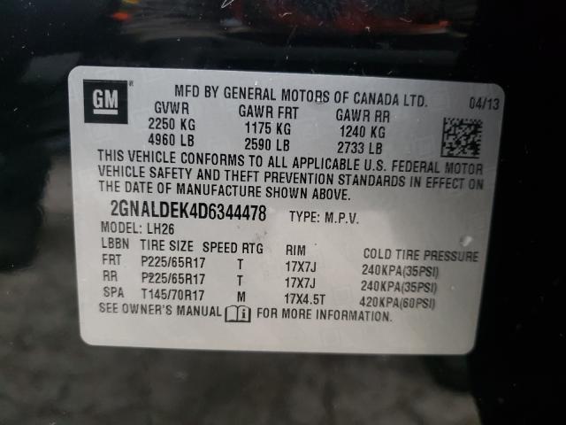 Photo 10 from auction – 2013 CHEVROLET EQUINOX LT with VIN 2GNALDEK4D6344478