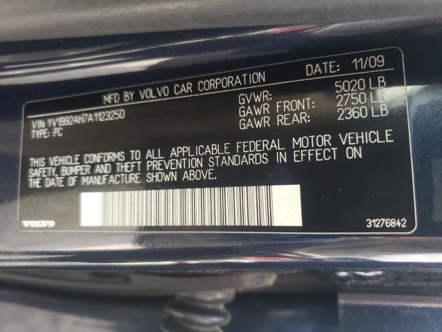 Photo 10 from auction – 2010 VOLVO S80 T6 with VIN YV1992AH7A1123250
