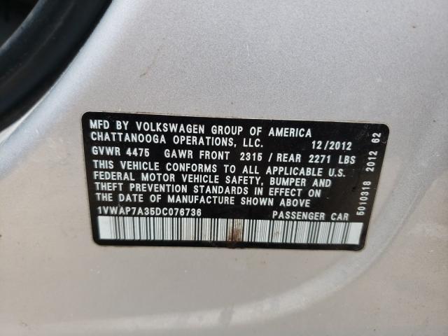 Photo 10 from auction – 2013 VOLKSWAGEN PASSAT S with VIN 1VWAP7A35DC076736