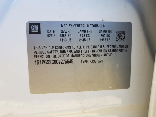 Photo 10 from auction – 2012 CHEVROLET CRUZE LT with VIN 1G1PG5SC0C7275645