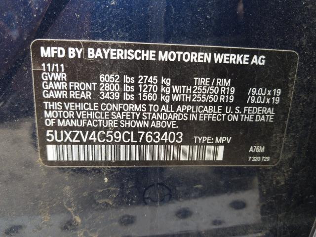 Photo 10 from auction – 2012 BMW X5 XDRIVE3 with VIN 5UXZV4C59CL763403