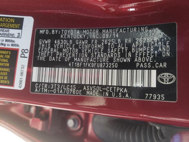 Photo 10 from auction – 2015 TOYOTA CAMRY LE with VIN 4T1BF1FK9FU873250