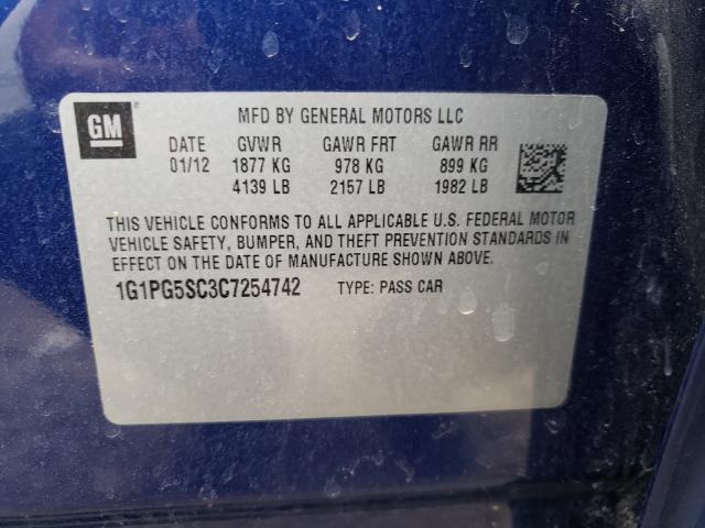 Photo 10 from auction – 2012 CHEVROLET CRUZE LT with VIN 1G1PG5SC3C7254742