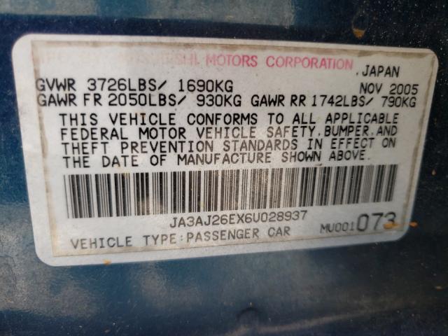 Photo 10 from auction – 2006 MITSUBISHI LANCER with VIN JA3AJ26EX6U028937