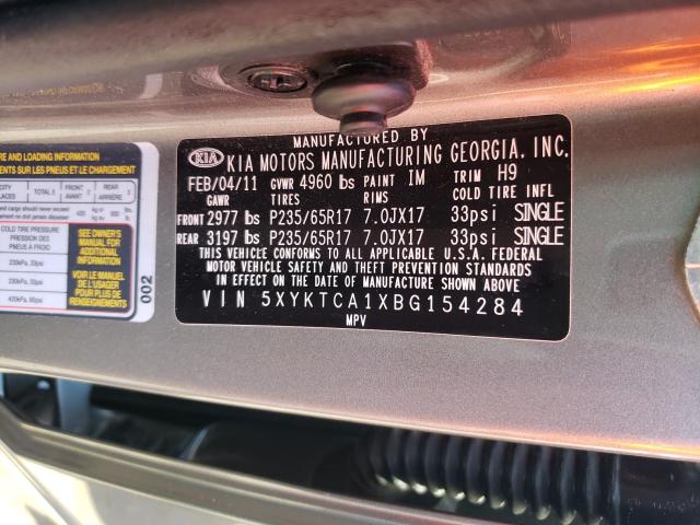 Photo 10 from auction – 2011 KIA SORENTO BA with VIN 5XYKTCA1XBG154284
