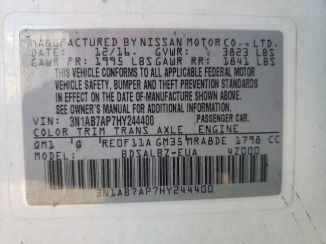 Photo 10 from auction – 2017 NISSAN SENTRA S with VIN 3N1AB7AP7HY244400