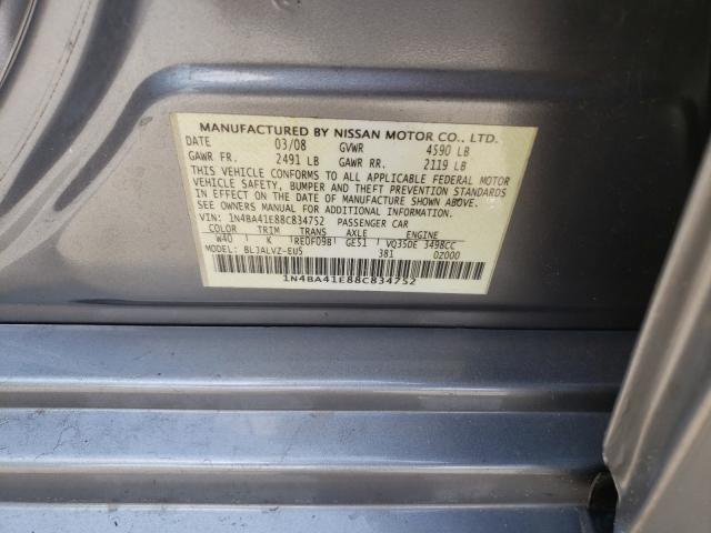 Photo 10 from auction – 2008 NISSAN MAXIMA SE with VIN 1N4BA41E88C834752
