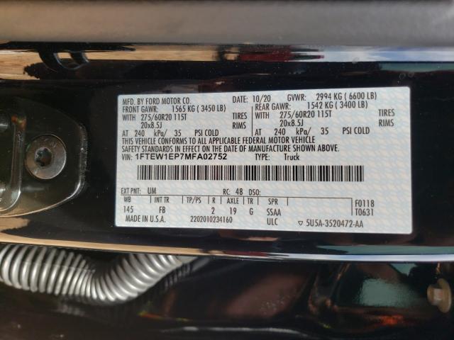 Photo 10 from auction – 2021 FORD F150 SUPER with VIN 1FTEW1EP7MFA02752
