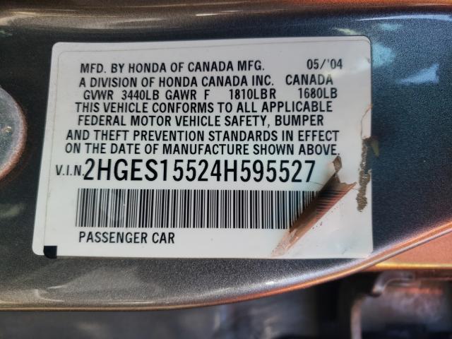 Photo 10 from auction – 2004 HONDA CIVIC LX with VIN 2HGES15524H595527