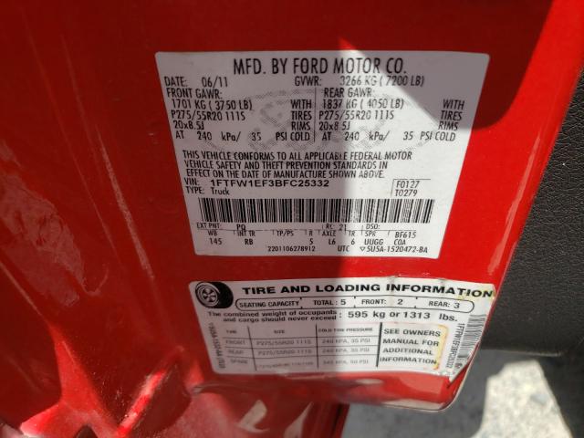 Photo 10 from auction – 2011 FORD F150 SUPER with VIN 1FTFW1EF3BFC25332
