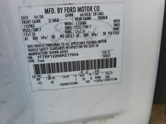 Photo 10 from auction – 2008 FORD F150 with VIN 1FTRF12268KE17004