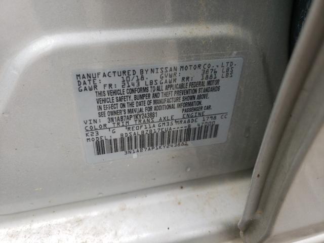 Photo 10 from auction – 2019 NISSAN SENTRA S with VIN 3N1AB7AP1KY243881